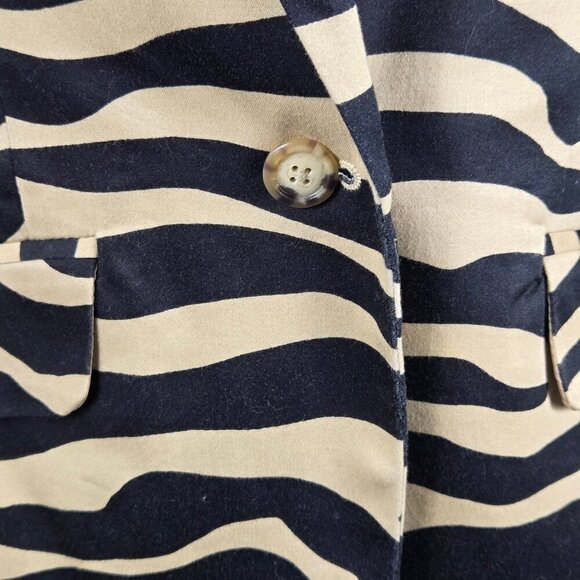 Jones New York Signature Size 4 Cream Black Animal Striped Blazer 1 Button Close - Picture 4 of 14